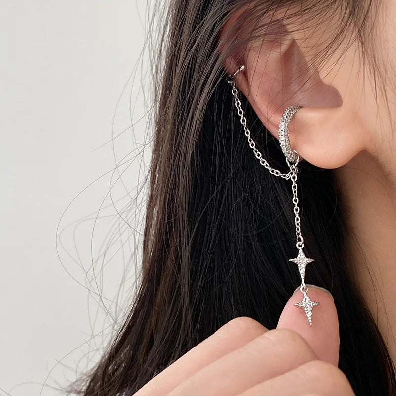 Shiny Luxe Crystal Tassel Non-Piercing Ear Clip - Limited Edition Rhinestone Star Jewelry for Women