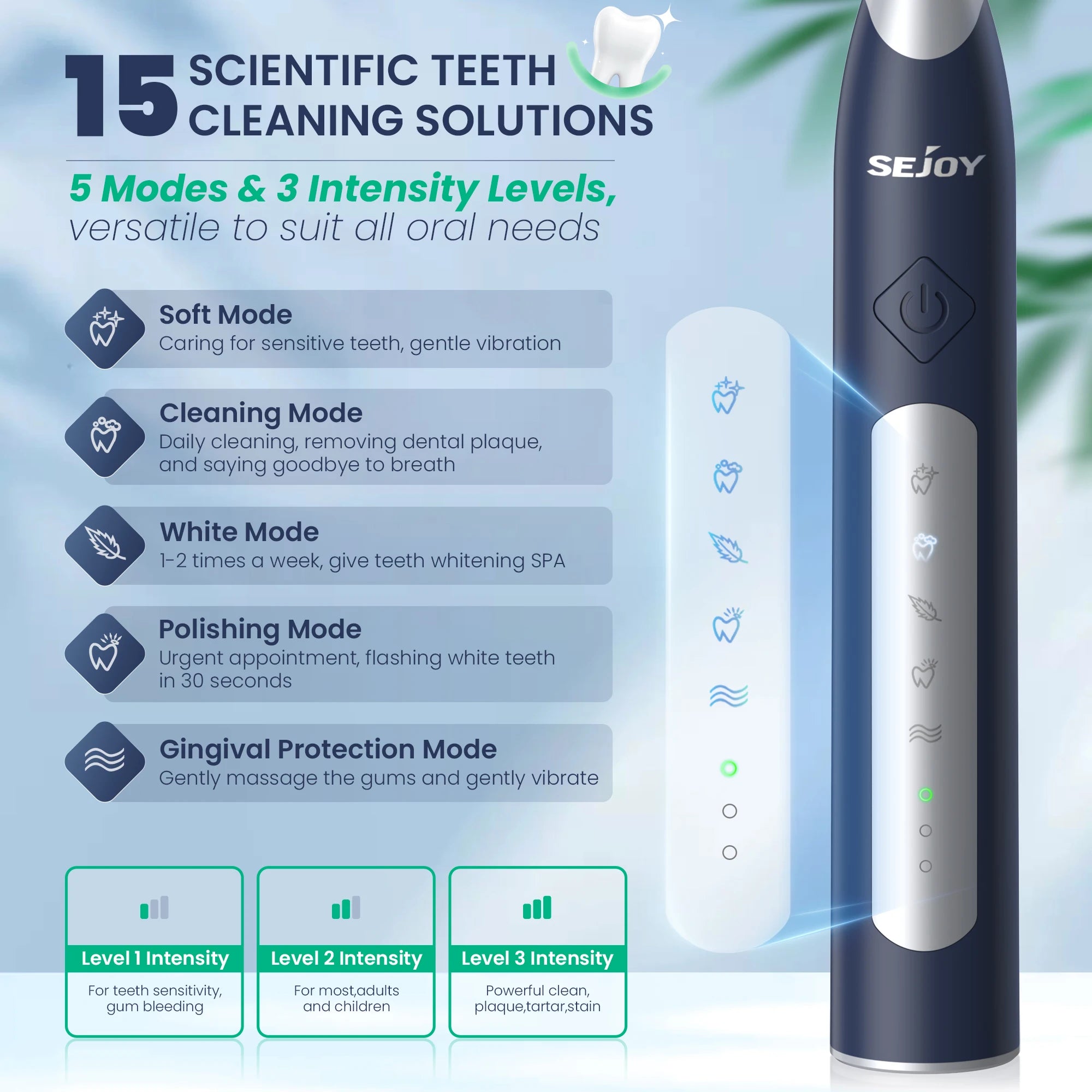 Sejoy JS10-1 Rechargeable Sonic Electric Toothbrush with 10 Replacement Heads — Deep Clean & Whitening