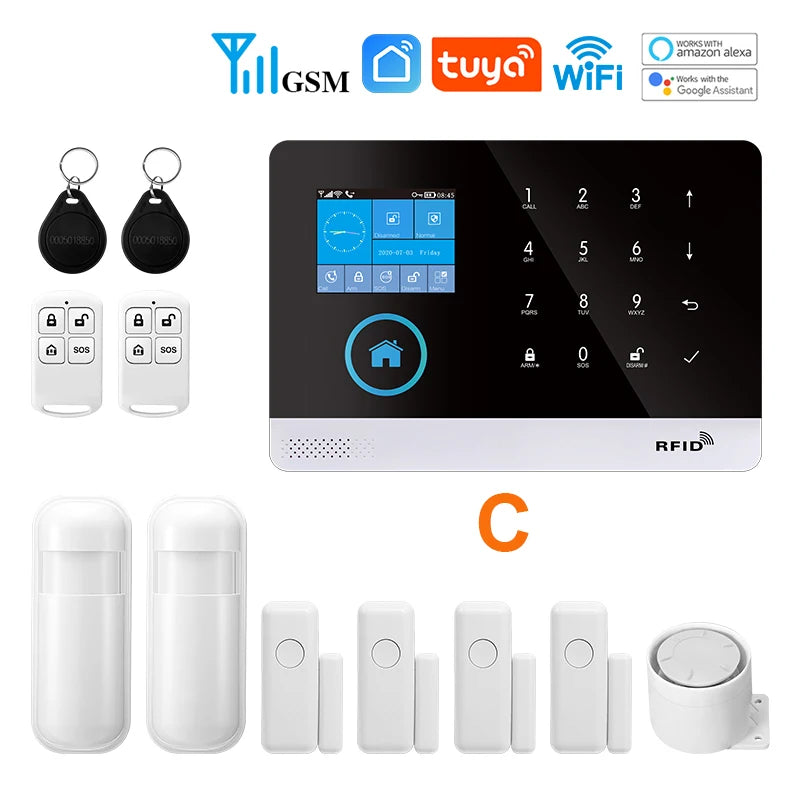 Tuya Alarm System WiFi GSM Security Alarm System Home Burglar Alarm For House Office  SMS APP Remote Control Work With Alexa