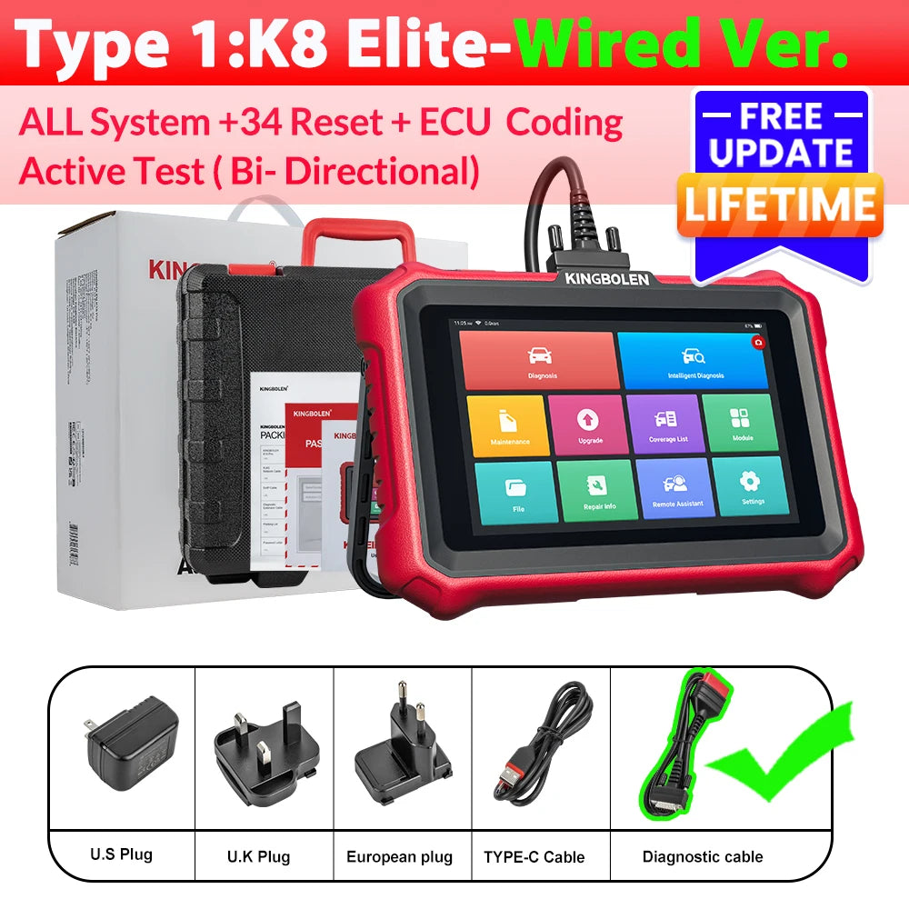 Lifetime Free Update KINGBOLEN K8 PRO Elite Bidirectionnal OBD2 Scanner ECU Coding CANFD FCA 40+ Service All System Diagnostic