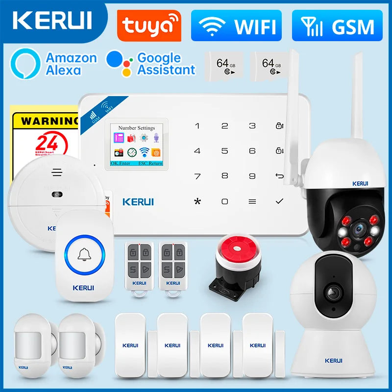 KERUI W181 Alarm Security System with Siren Wireless GSM WiFi Intelligent Home Alarm System with Door Sensor PIR Detector