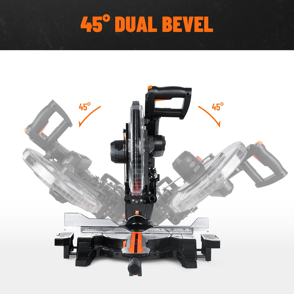 DOVAMAN 12-Inch Dual-Bevel Sliding Miter Saw | 3800 RPM 15A Motor | Laser Guide | 0–45° Bevel & Miter | 9 Positive Stops | 4.2" x 13" Crosscut Capacity