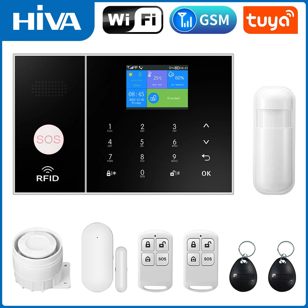 HIVA Security Alarm System For Home GSM Wifi Tuya Smart Life App Control Burglar Alarm Kit With Pir Door Sensor work with Alexa