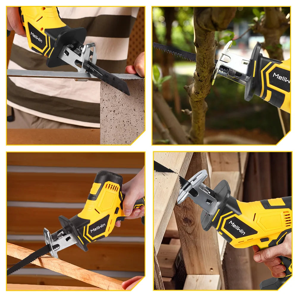 MELLWIN Brushless Cordless Reciprocating Saw 12000 SPM, 18V Compatible Electric Cut Saw for Wood, Metal & Pipe, Portable DIY Cutting Tool