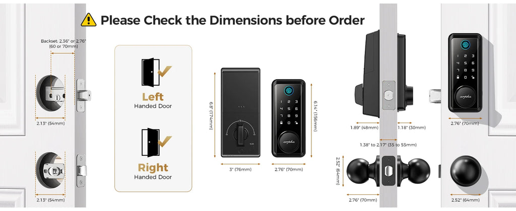 Arpha Smart Lock D601K Keyless Entry Door Lock Deadbolt with Handle Set Waterproof 5-in-1 Fingerprint Keyless Entry Door Lock