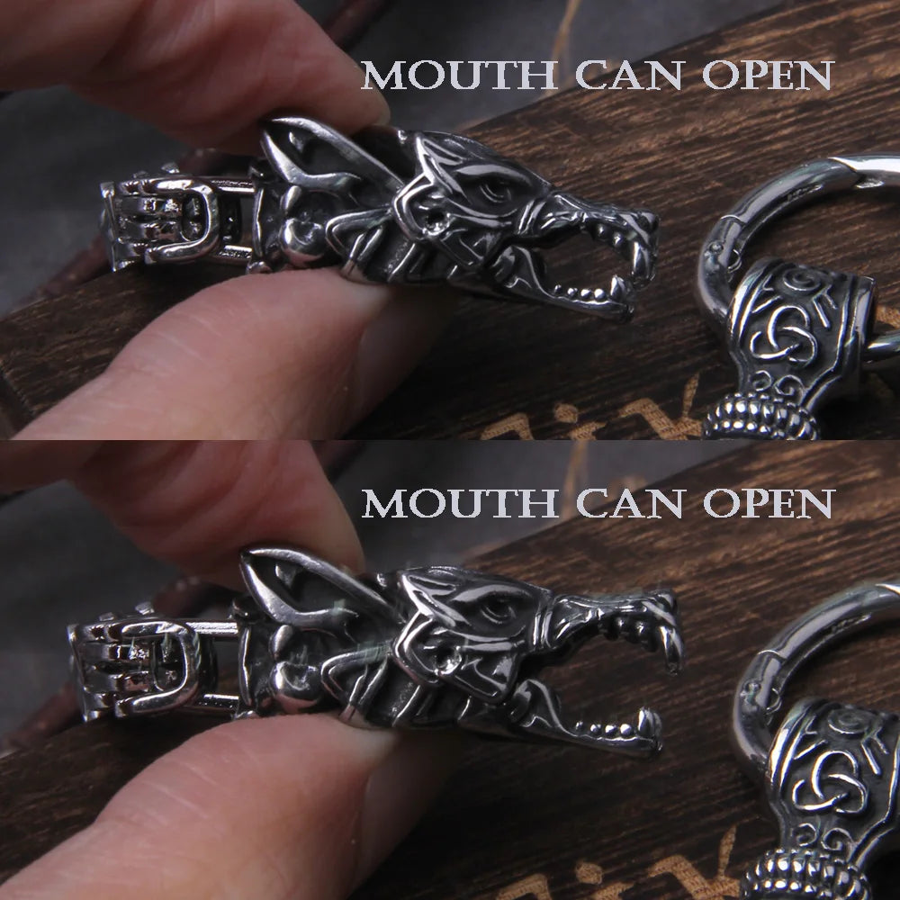 Viking Thor’s Hammer Necklace with Wolf Head & Wooden Gift Box