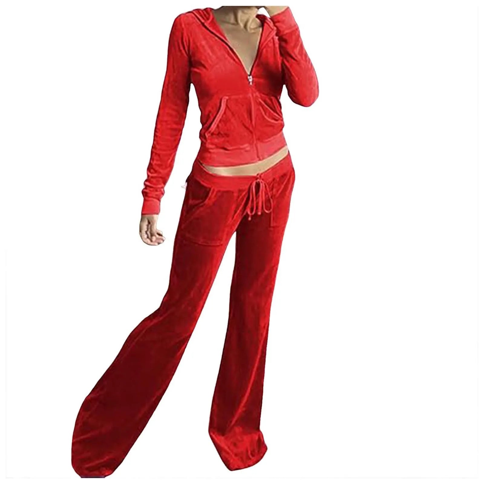 Velour Velvet Two-Piece Tracksuit for Women – Slim Fit Zip-Up Hoodie & Sweatpants Set, Casual Luxe Loungewear Outfit