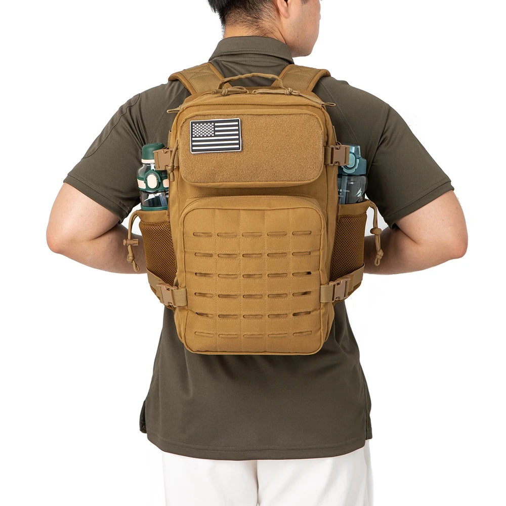 25L GYM Tactical Backpacks for Men Survival Laser Cut Molle Daypack Small Bug Out Bag Hunting Rucksack with Dual Cup Holders