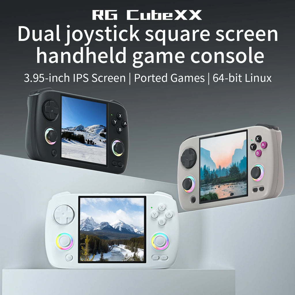 ANBERNIC RG CubeXX Retro Handheld Game Console – 3.95” IPS 720x720, Linux OS, 3800mAh Battery, RGB Joysticks, HD TV Out