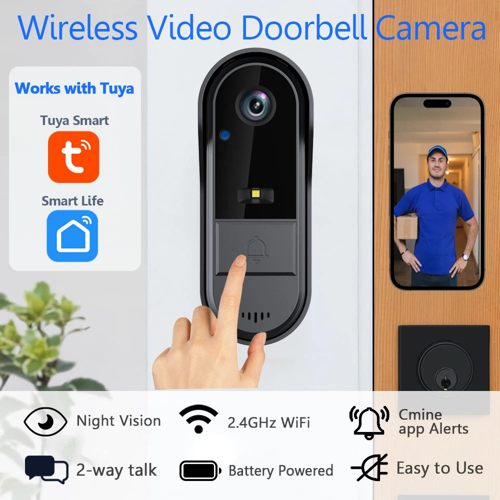 Tuya Smart WiFi Video Doorbell – 1080P HD Wireless Camera with Two-Way Audio, Motion Alerts & Long-Standby Battery