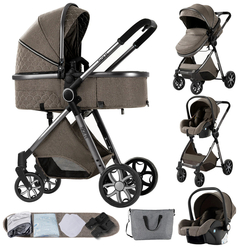 3-in-1 Baby Stroller Travel System with Lightweight Frame & One-Hand Fold | Bassinet + Car Seat + Stroller