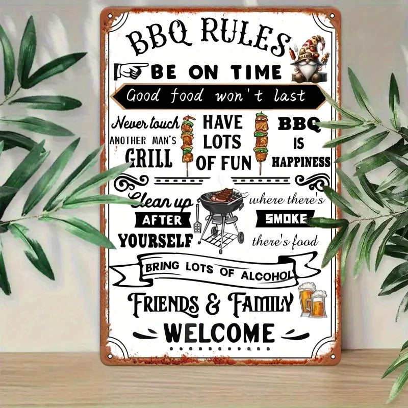 Vintage BBQ Rules Aluminum Metal Sign - 8x12 Inch Wall Decor for Home Bar, Patio, Grill, Coffee Shops, and Restaurants