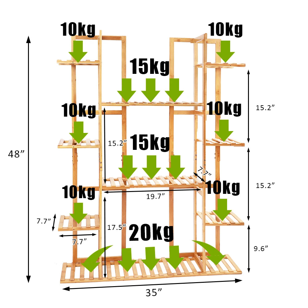 Multi-Tier Bamboo Plant Stand – 9-Tier Indoor/Outdoor Flower Pot Display Rack for Garden, Balcony & Living Room