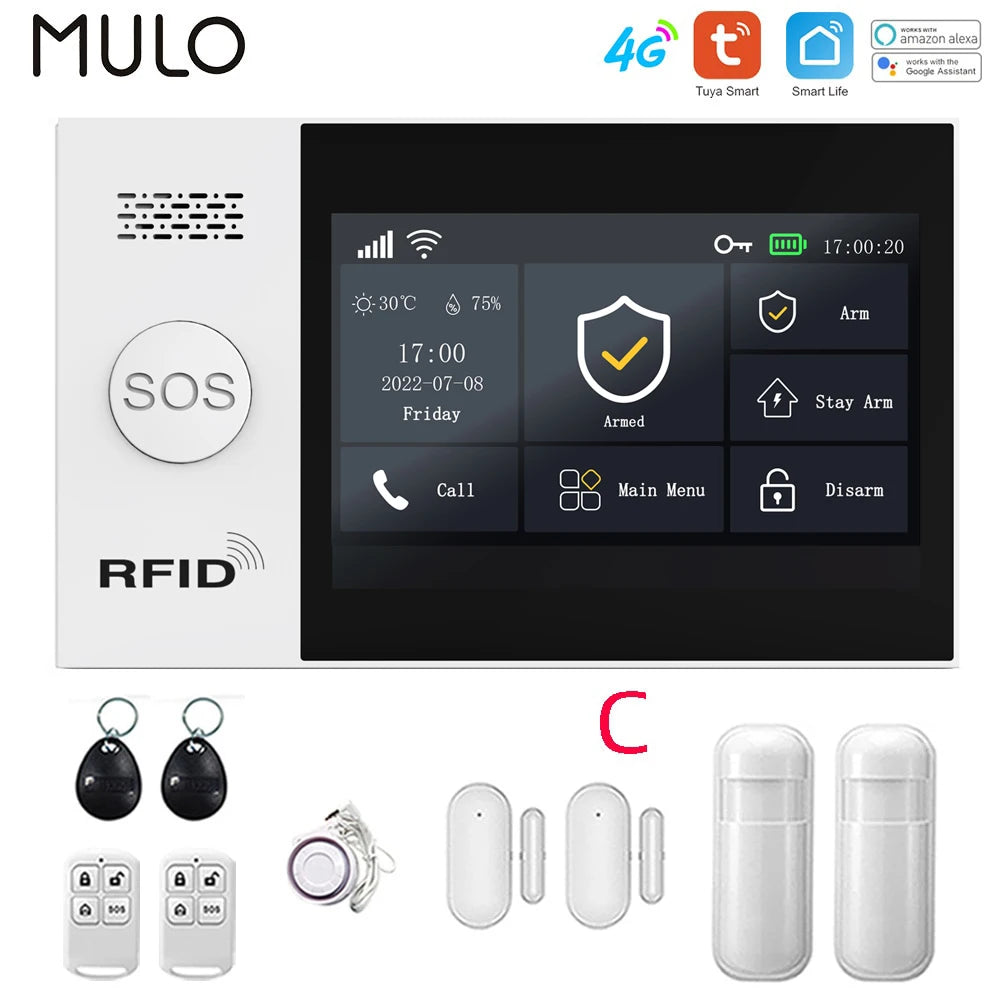 Tuya 4G Home Alarm Smart Home WIFI Security Alarms For Home House Touch Screen Apartment Alarms Support Smart Life APP Alexa