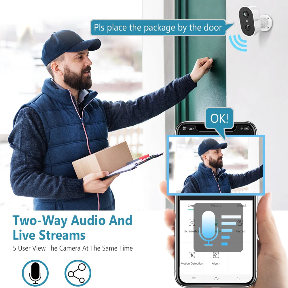 ANRAN C2 2K Rechargeable WiFi Security Camera – Smart PIR Detection, Color Night Vision & IP65 Weatherproof Protection