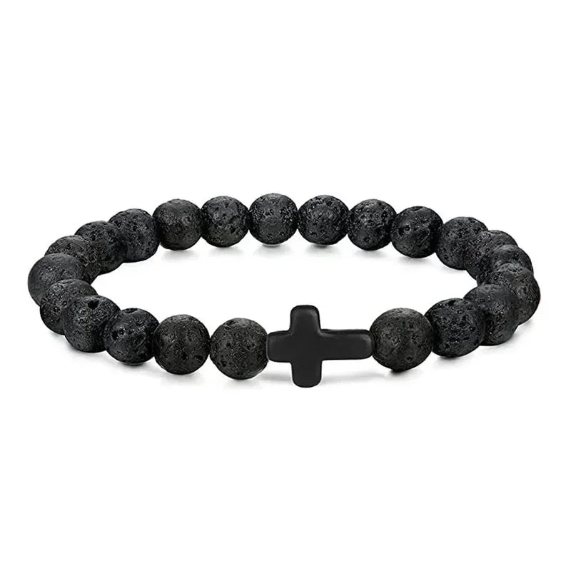 ✨ Sacred Balance Natural Stone & Hematite Cross Meditation Bracelet | Men & Women Spiritual Yoga Jewelry