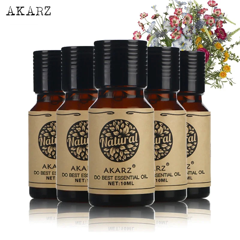 AKARZ Luxury Essential Oil Set – Rose, Angelica, Narcissus & More | Spa-Grade Aromatherapy 5x10ml
