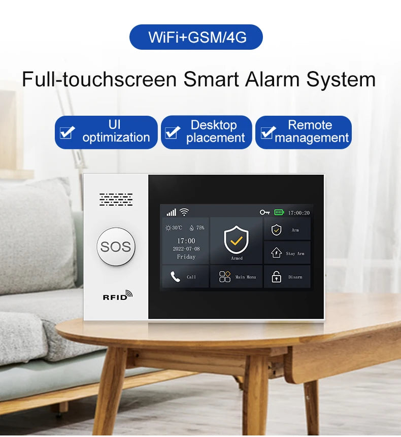 4.3Inch Big Screen  Tuya Smart Life  GSM WIFI  Burglar Alarm System Touch Keypad Home Security Alarm Sensor Motion Detector
