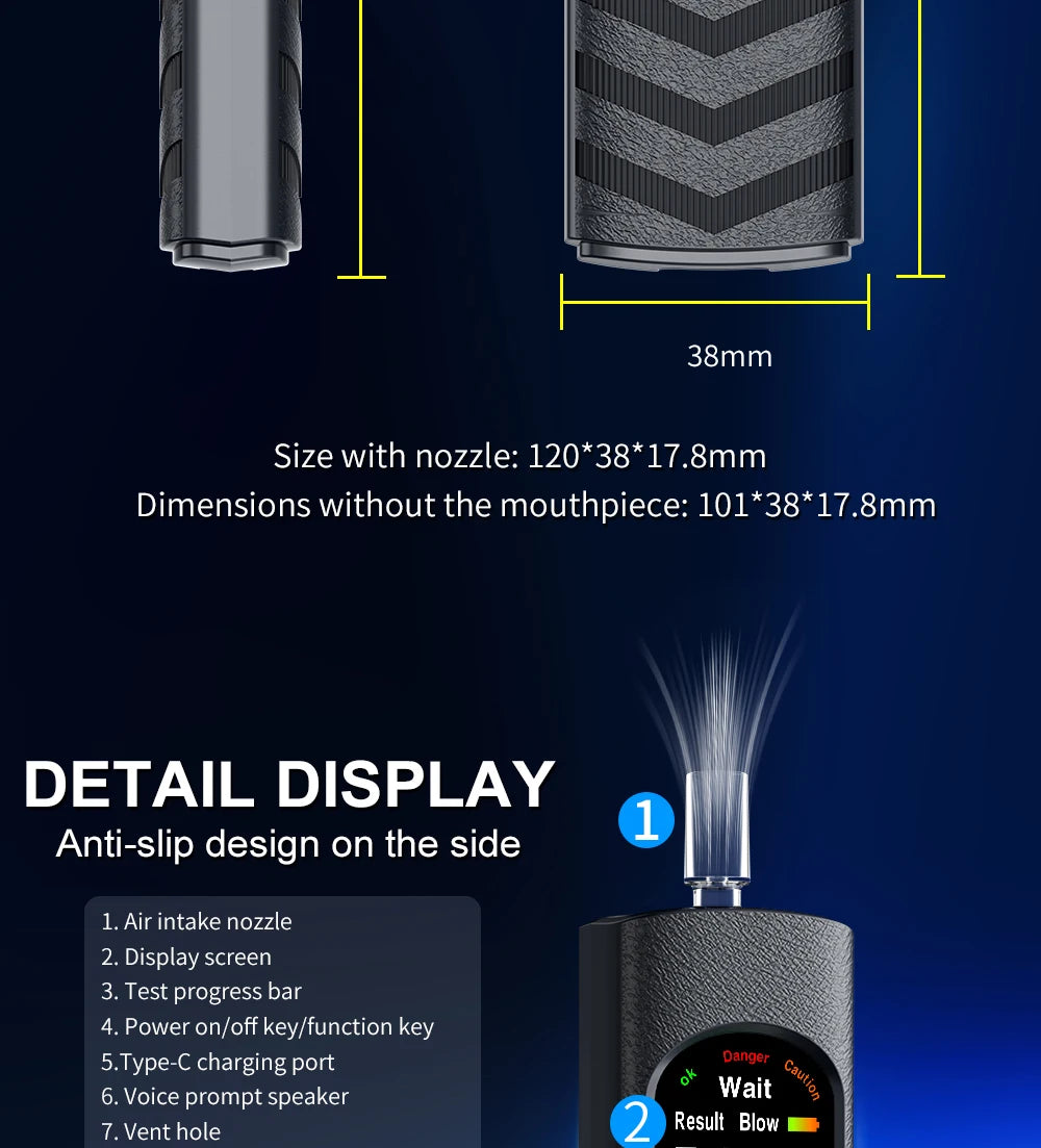 Digital Alcohol Tester – Professional Breathalyzer with LCD Display, Semiconductor Sensor, Accurate Drunk-Driving Detection for Home Use