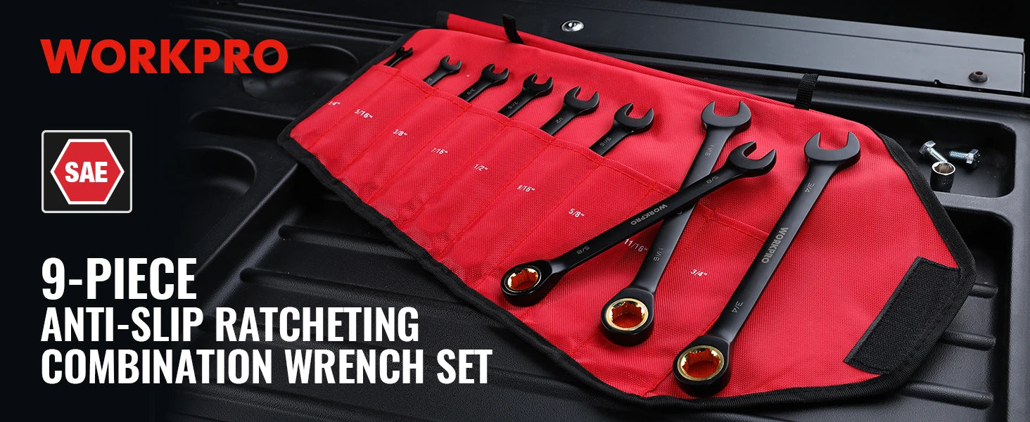 WORKPRO 9-Piece 72-Tooth Ratcheting Combination Wrench Set (Metric 8–19mm)