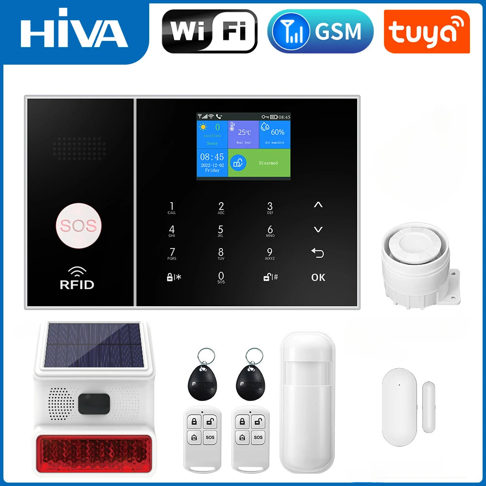 HIVA Security Alarm System For Home GSM Wifi Tuya Smart Life App Control Burglar Alarm Kit With Pir Door Sensor work with Alexa