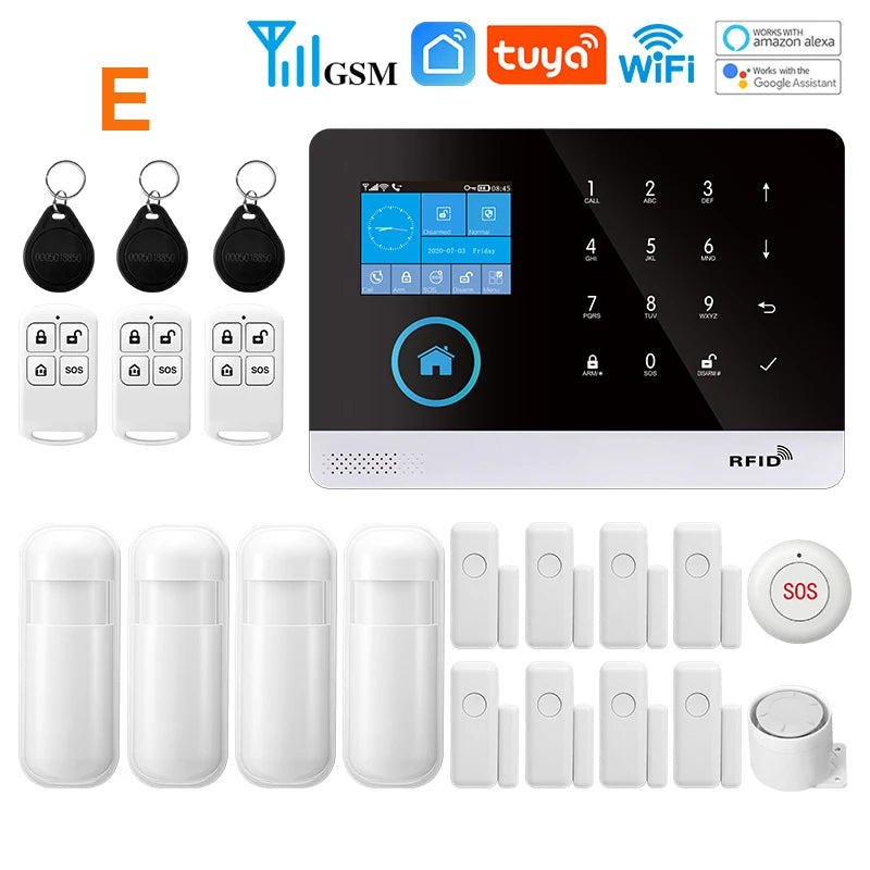 Tuya Alarm System WiFi GSM Security Alarm System Home Burglar Alarm For House Office  SMS APP Remote Control Work With Alexa