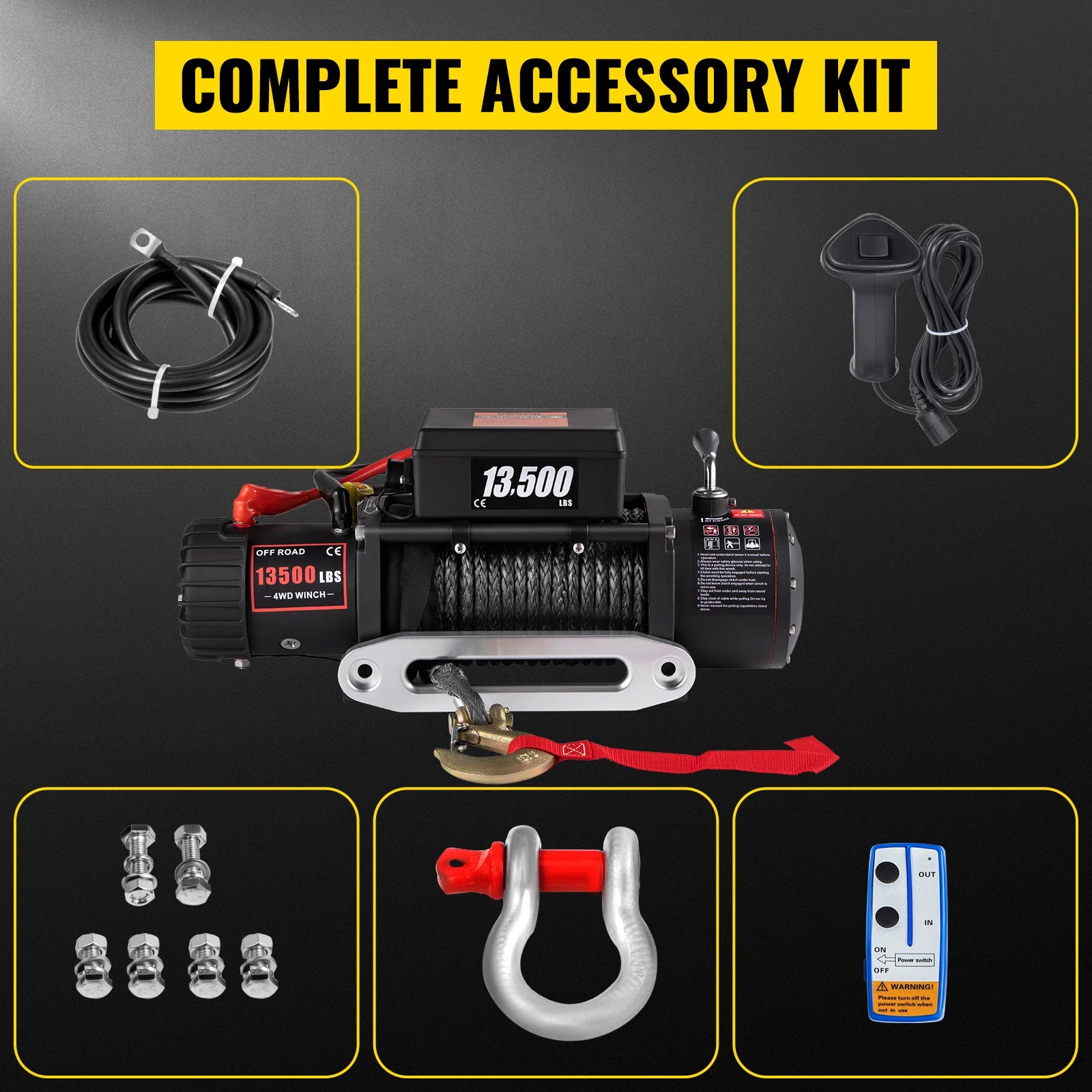 VEVOR 13500LBS Electric Truck Winch – Powerful 12V Winch with Synthetic Rope & Remote Control