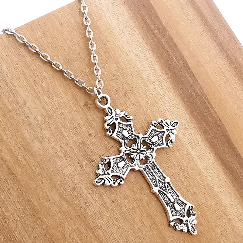 Vintage Gothic Zircon Cross Necklace – Y2K Inspired Unisex Pendant for Men & Women