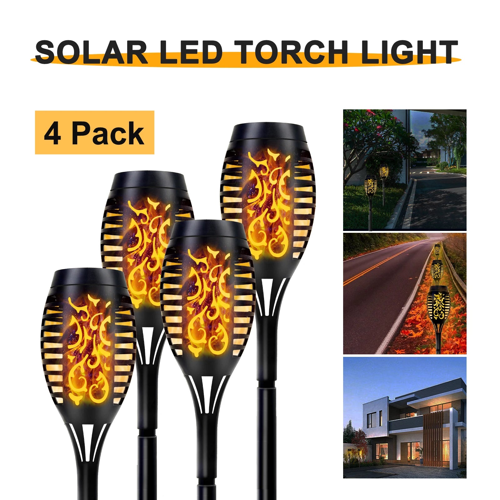 Solar Outdoor LED Torch Lights with Flickering Flame (4 / 6 / 8 / 12 Pieces)