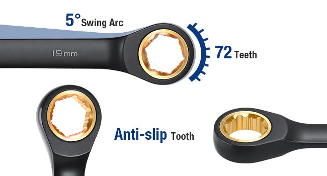 WORKPRO 9-Piece Anti-Slip Ratcheting Combination Wrench Set | 72-Tooth Cr-V Metric/SAE 8–19 mm | Durable Black Carbon Steel Ratchet Wrenches