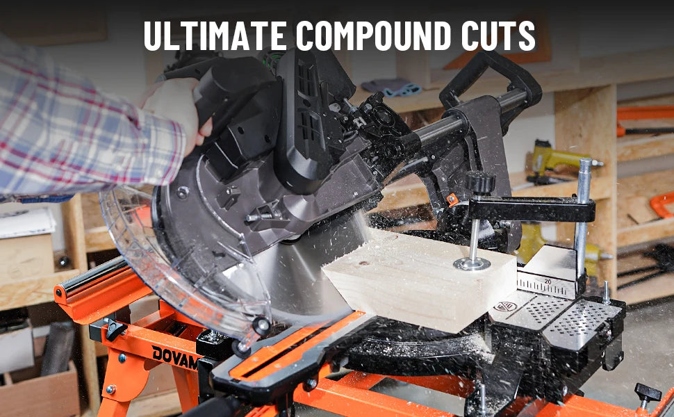 DOVAMAN 12-Inch Dual-Bevel Sliding Miter Saw | 3800 RPM 15A Motor | Laser Guide | 0–45° Bevel & Miter | 9 Positive Stops | 4.2" x 13" Crosscut Capacity