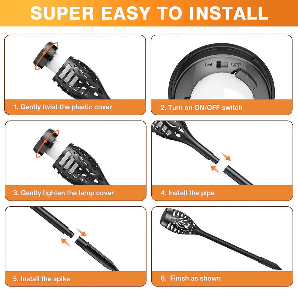 Solar Outdoor LED Torch Lights with Flickering Flame (4 / 6 / 8 / 12 Pieces)