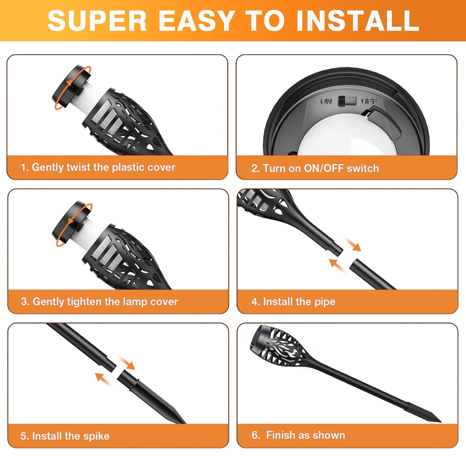 Solar Outdoor LED Torch Lights with Flickering Flame (4 / 6 / 8 / 12 Pieces)