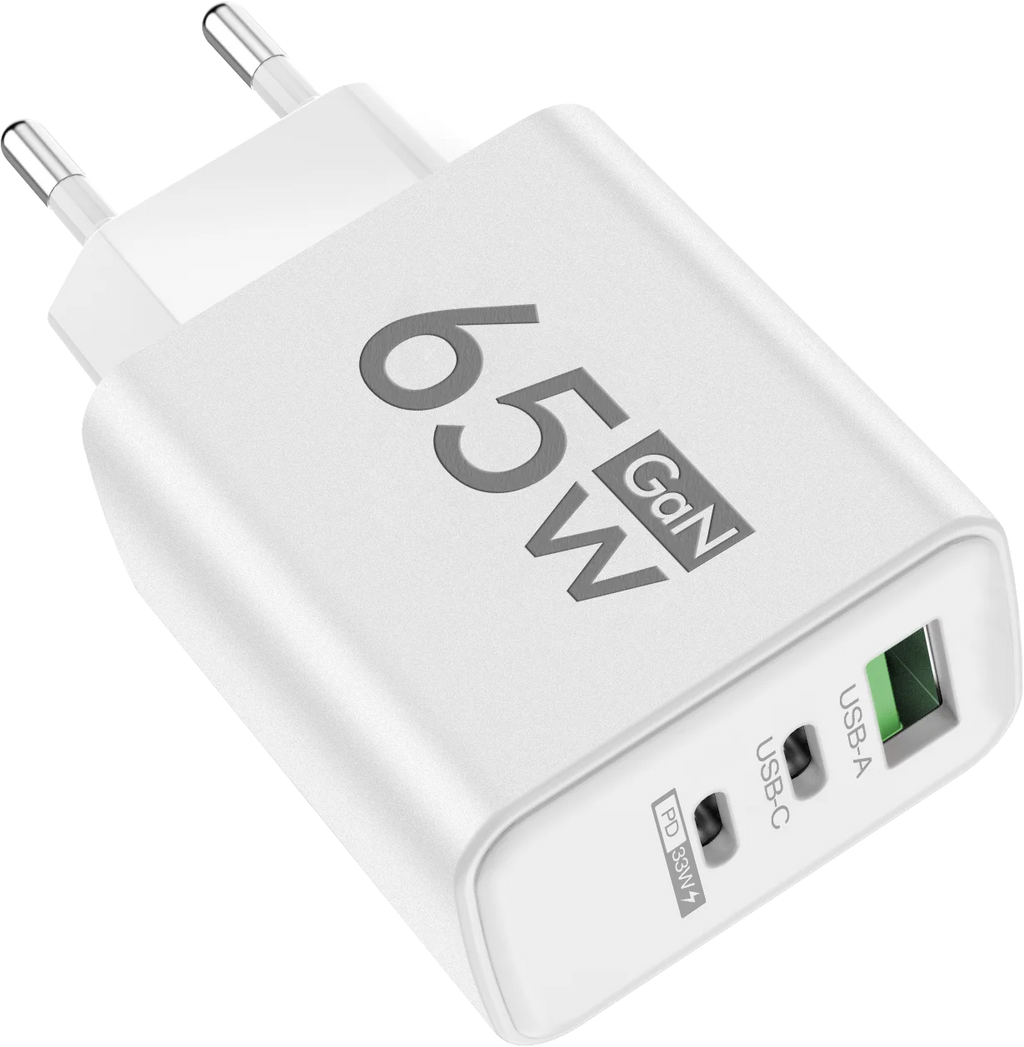 ⚡65W GaN Fast Charger with Triple Ports – Ultra-Compact PD & QC 3.0 Wall Adapter for iPhone, Samsung & Xiaomi