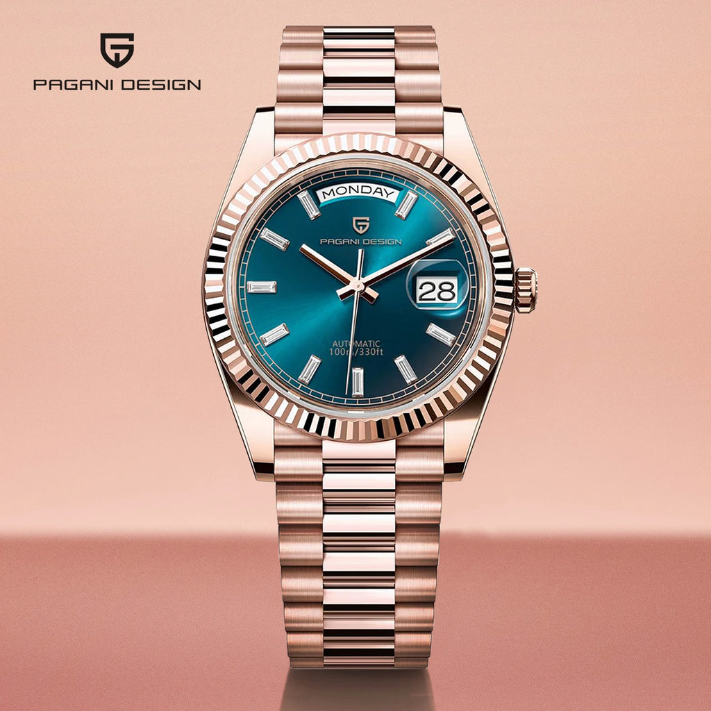 2025 PAGANI DESIGN Luxury Rose Gold Automatic Mechanical Watch – Men’s Sapphire Sports Timepiece