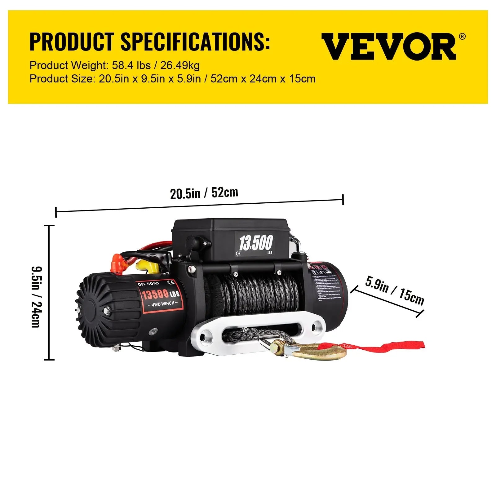 VEVOR 13500LBS Electric Truck Winch – Powerful 12V Winch with Synthetic Rope & Remote Control