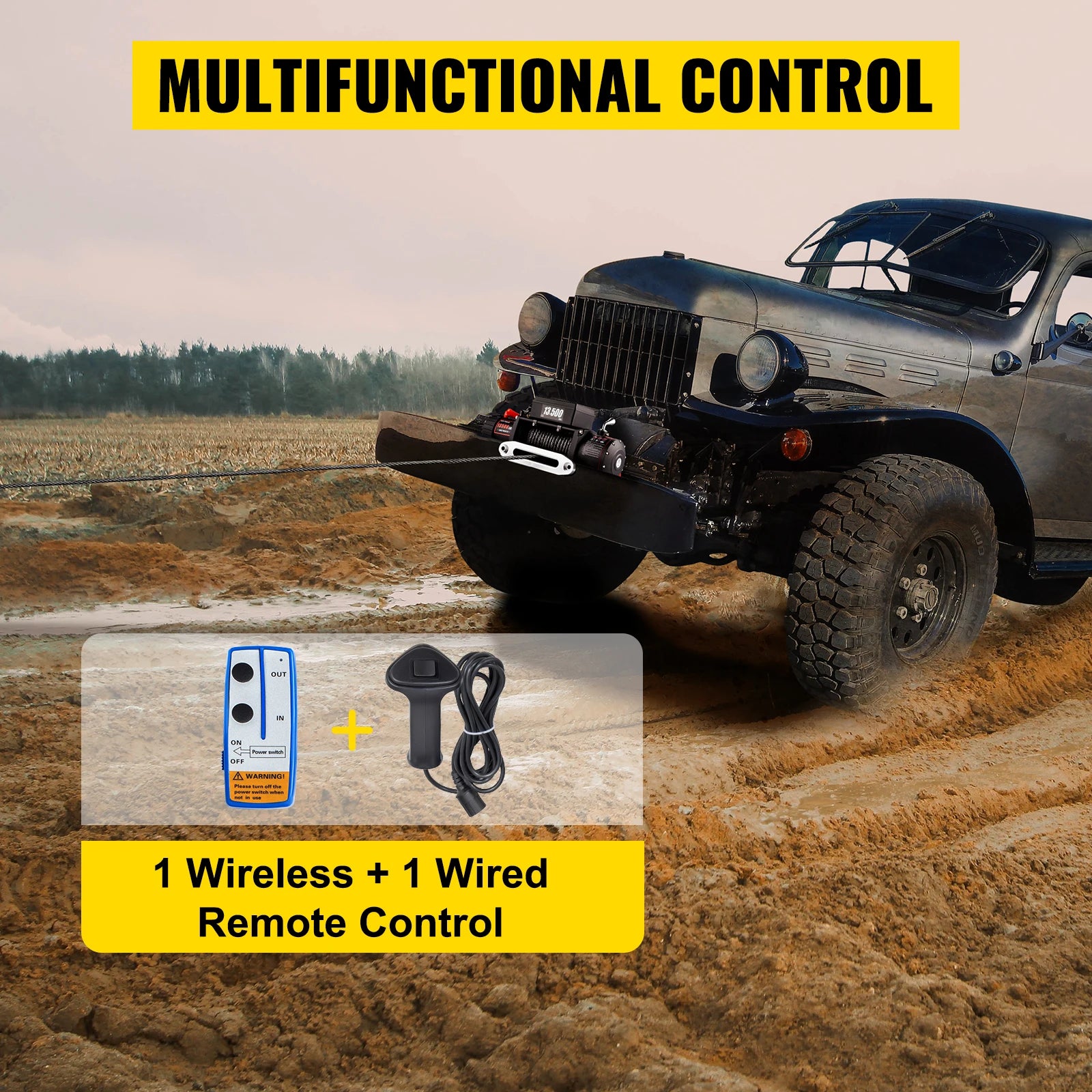 VEVOR 13500LBS Electric Truck Winch – Powerful 12V Winch with Synthetic Rope & Remote Control