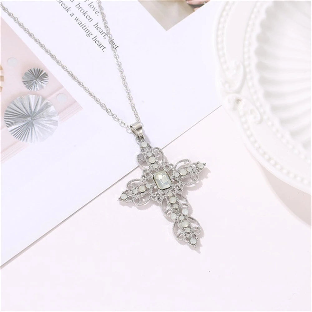 ✨ Gothic Luxe Irregular Zircon Cross Necklace – Bold Y2K Statement Jewelry for Him + Her