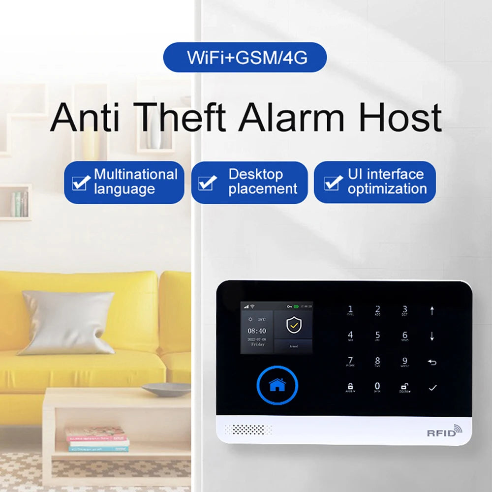 PG-107 Home security alert system,equipped with 4.3-inch 4G WiFi devices,compatible with your application controls,and works wit