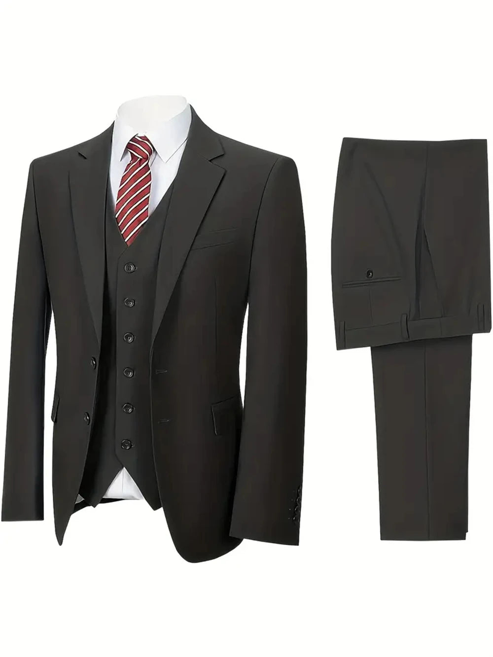 Men’s 3-Piece Business Suit – Slim Fit Notch Lapel Blazer, Vest & Pants for Formal Weddings & Groom Tuxedos
