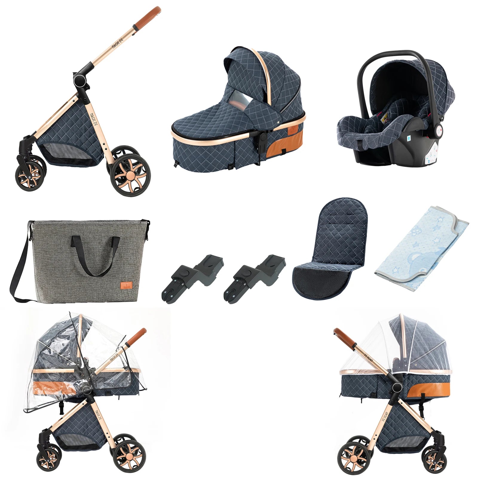 Chic & Lightweight 3-in-1 Baby Stroller Travel System – Bassinet, Car Seat & Stroller with One-Hand Fold