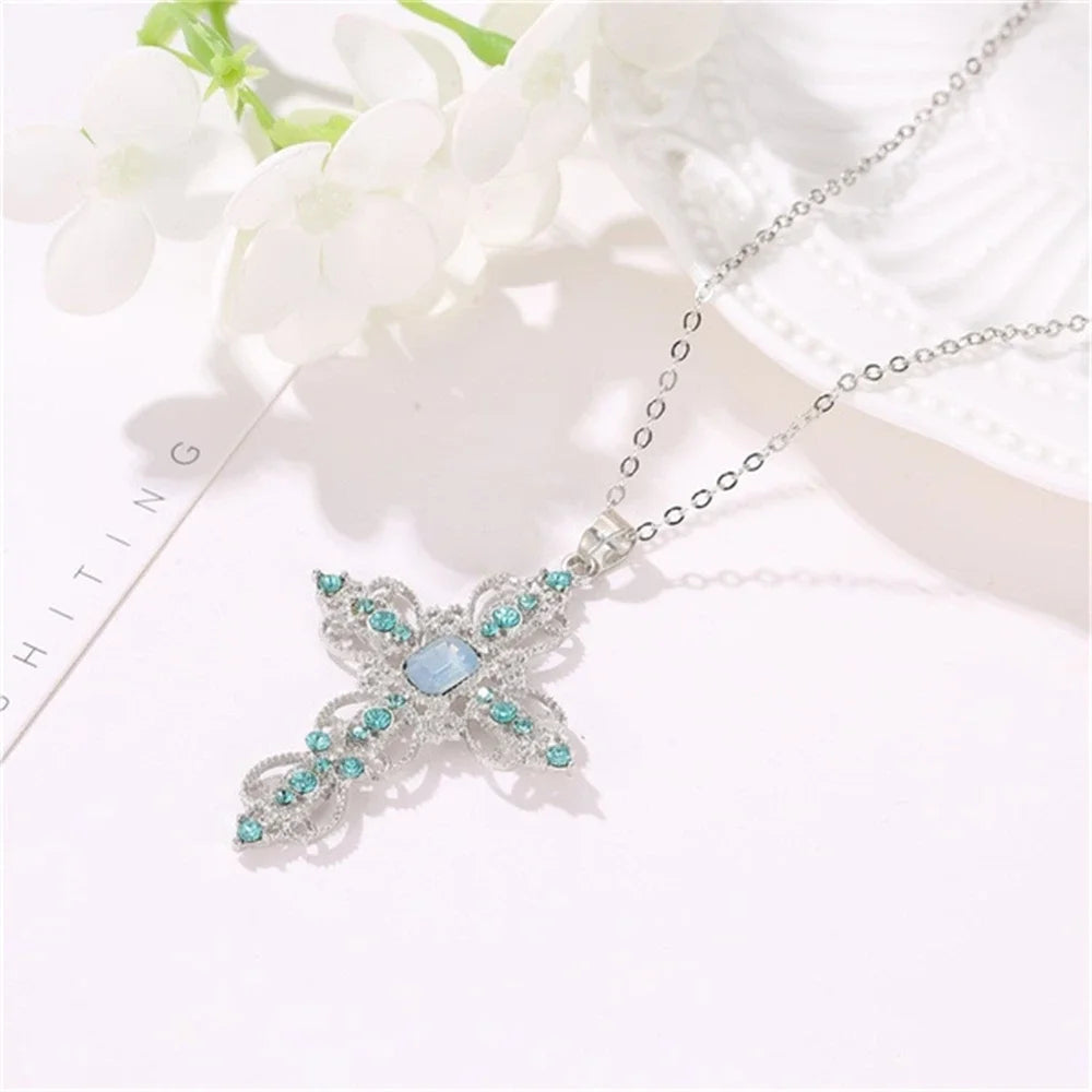 ✨ Gothic Luxe Irregular Zircon Cross Necklace – Bold Y2K Statement Jewelry for Him + Her