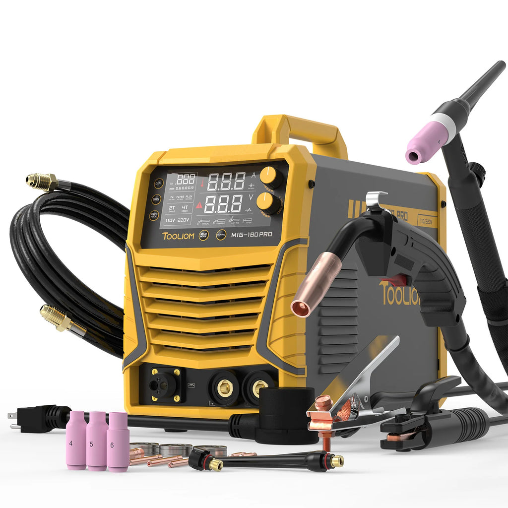 TOOLIOM 4 in 1 MIG Welder 180A Gas MIG/Flux MIG/Stick/Lift TIG Multiprocess Welding Machine 110V/220V Welder with Lift TIG Torch