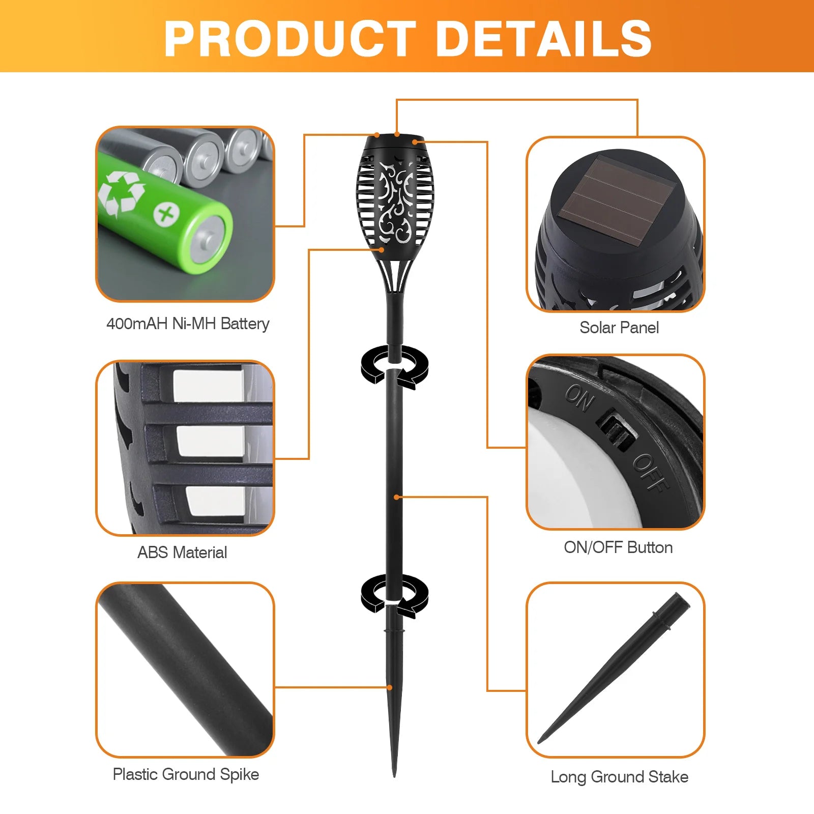 Solar Outdoor LED Torch Lights with Flickering Flame (4 / 6 / 8 / 12 Pieces)