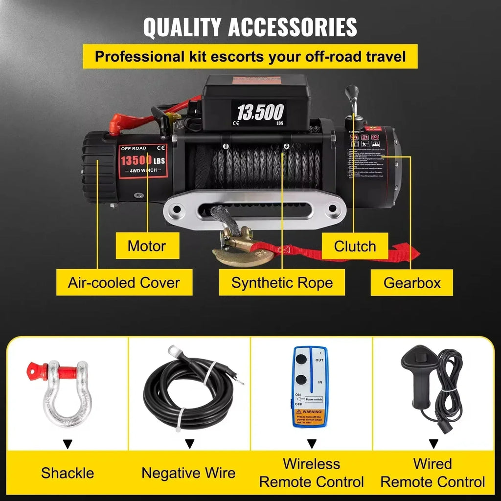 VEVOR 13500LBS Electric Truck Winch – Powerful 12V Winch with Synthetic Rope & Remote Control