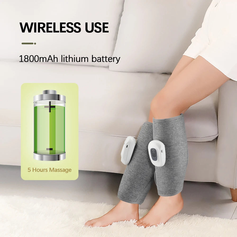 Air Compression Calf Massager - Wireless Leg Wrap with 3-4 Modes, 8 Intensity Levels & Long-lasting 1800mAh Battery