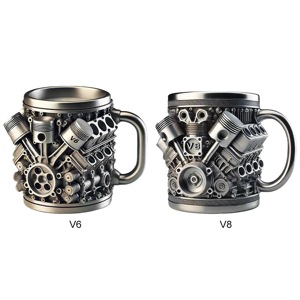 Unique Car Engine Coffee Mug – 3D Engine Design Stainless Steel Tea Cup | 450ml | Perfect Gift for Car Enthusiasts
