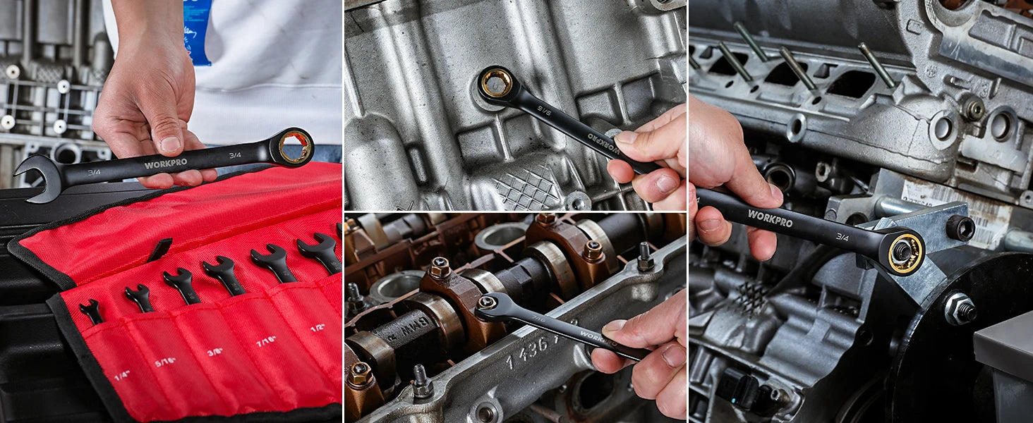 WORKPRO 9-Piece 72-Tooth Ratcheting Combination Wrench Set (Metric 8–19mm)