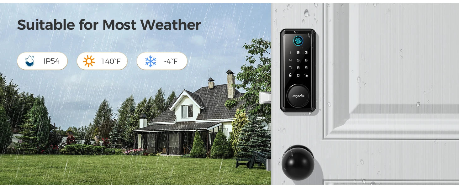 Arpha Smart Lock D601K Keyless Entry Door Lock Deadbolt with Handle Set Waterproof 5-in-1 Fingerprint Keyless Entry Door Lock