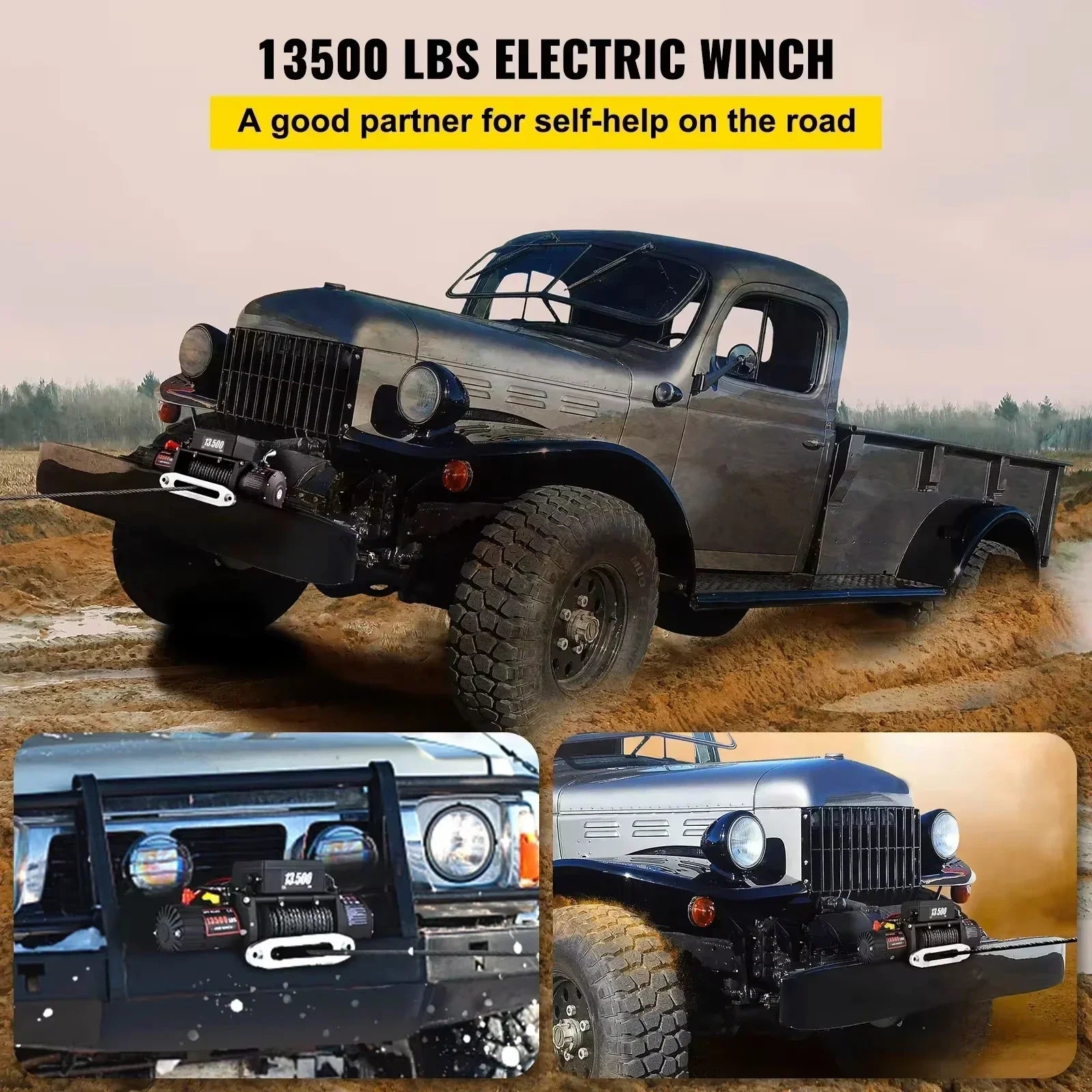 VEVOR 13500LBS Electric Truck Winch – Powerful 12V Winch with Synthetic Rope & Remote Control
